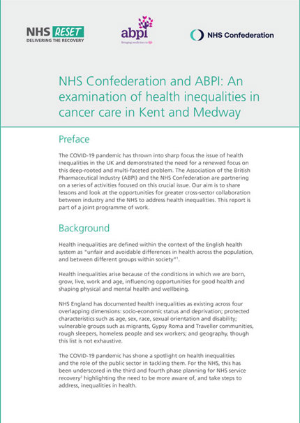 NHS Confederation and ABPI: An examination of health inequalities in cancer care in Kent and Medway