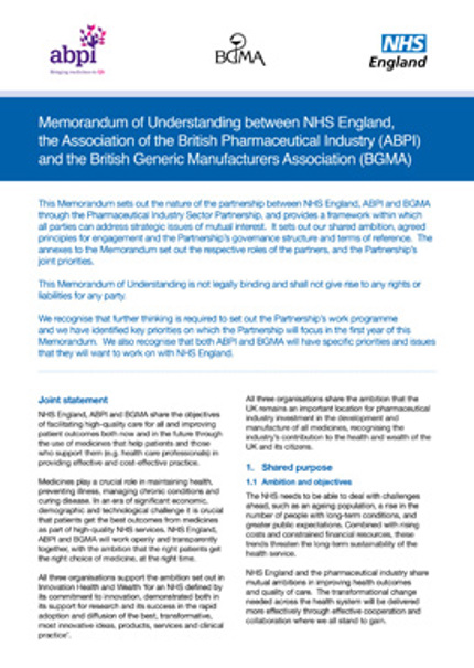 Memorandum of Understanding between NHSE ABPI and BGMA